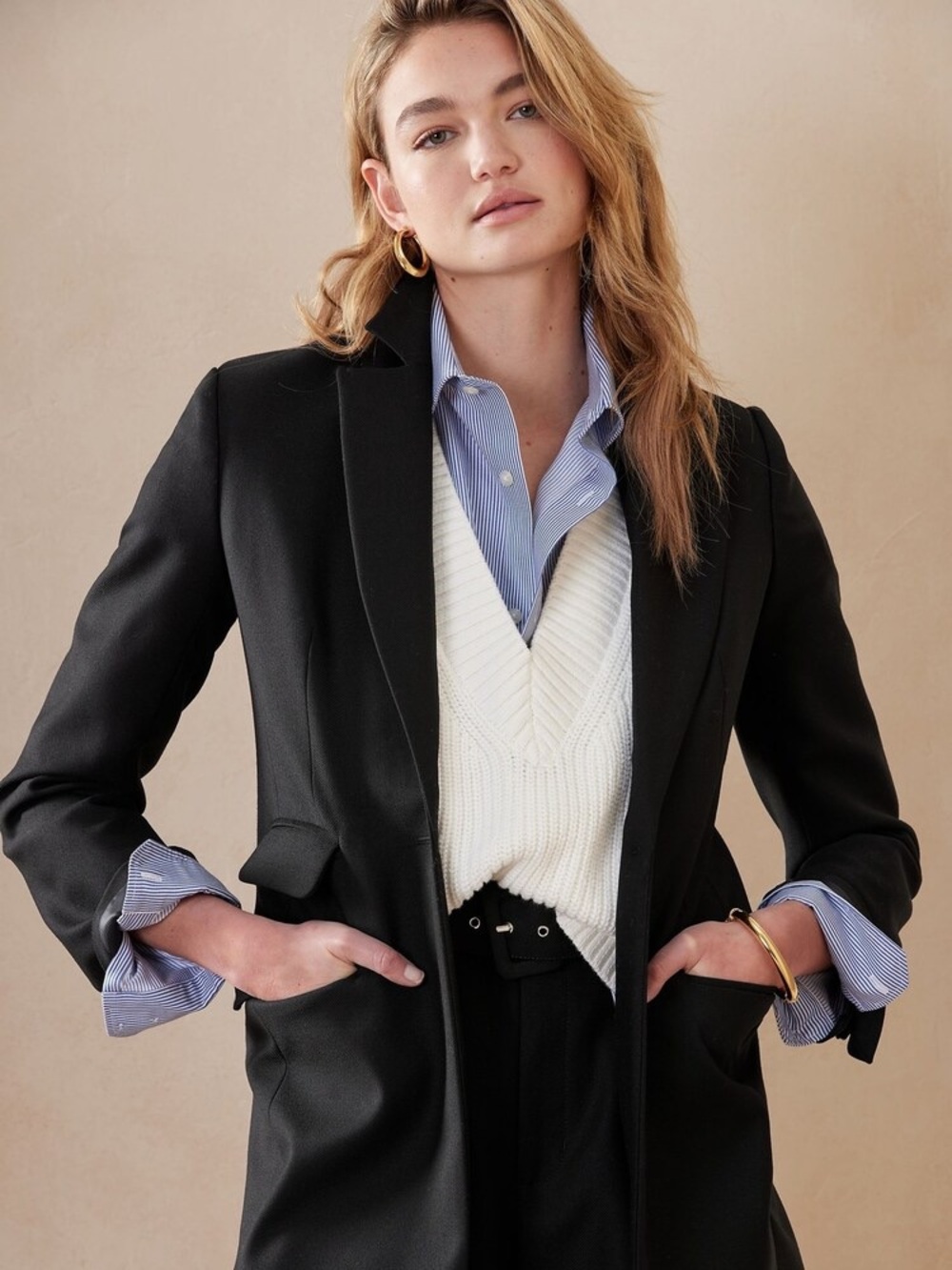 Banana Republic Lido Sculpted Wool Blazer Black Sz 12 - Picture 1 of 11